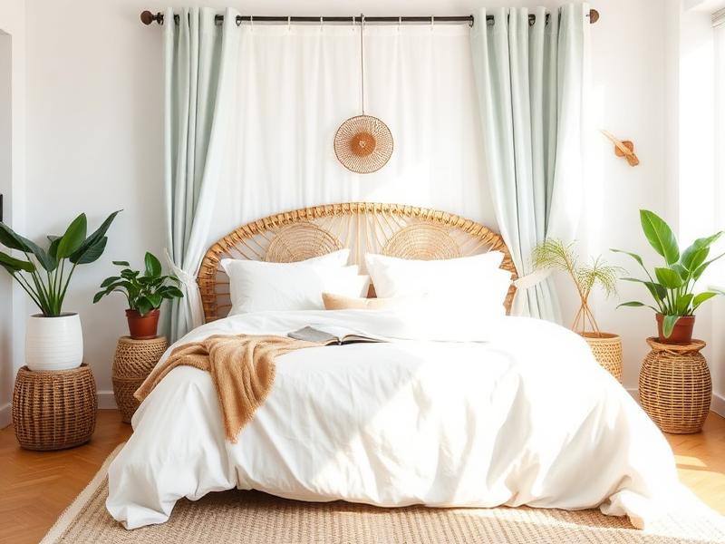 Quarto do Loft Maresia com cabeceira de rattan