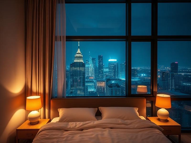 Quarto do Studio Horizonte com vista noturna